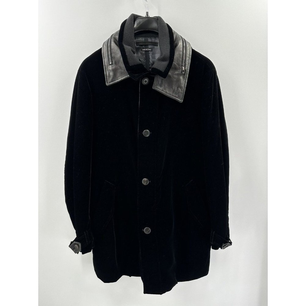 Giorgio Armani Black Velvet Parka With Hoody Size 54/XL Made In Italy